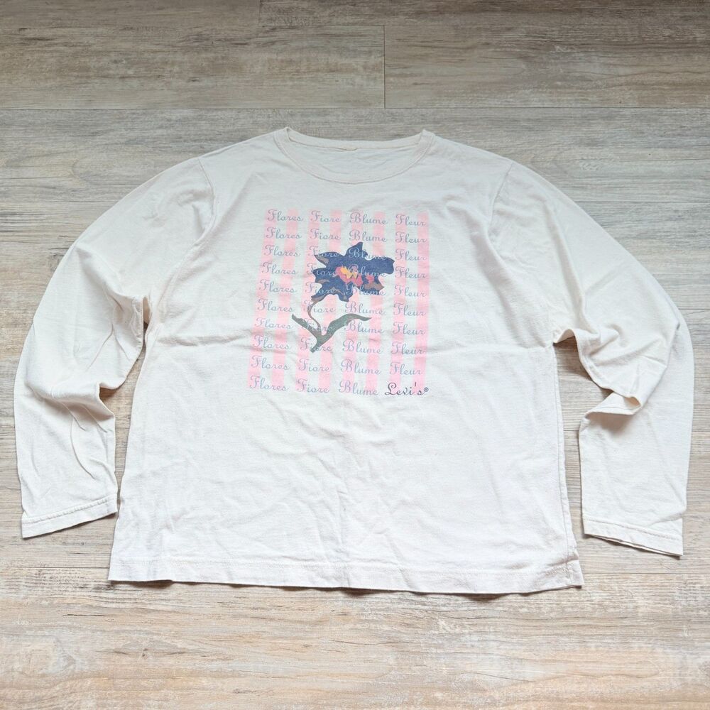 Vintage Levi's Long Sleeve Graphic T-Shirt Medium Pink Fairy Angel Floral Y2K